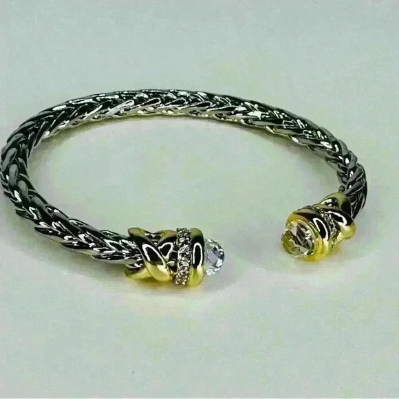 TWO TONE BRAIDED CLEAR CZ CUFF - Picture 5 of 7